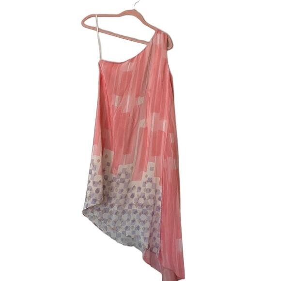 Anthropologie Maeve Pink Silk Asymmetrical Hem Mini Cocktail Dress Size 0 - Picture 5 of 8